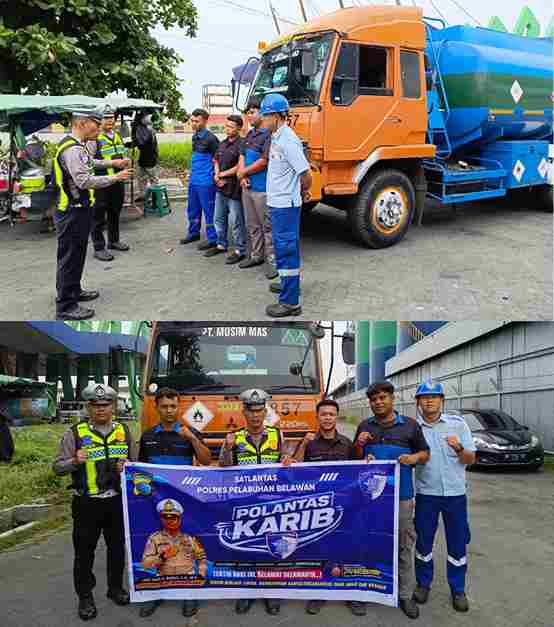 Membangun Budaya Tertib di Jalur Vital: Lewat “Polantas Karib”, Polres Pelabuhan Belawan Edukasi Pengemudi Armada Logistik PT Musim Mas