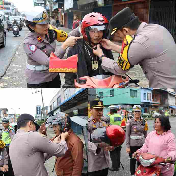 Kapolres Dairi Turun ke Jalan, Atur Lalu Lintas dan Bagikan Helm Gratis dalam Operasi Patuh Toba 2026